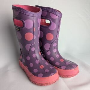 BOGS Kid Rainboots Size 9 Pink And Purple Waterproof Polka Dots Rubber